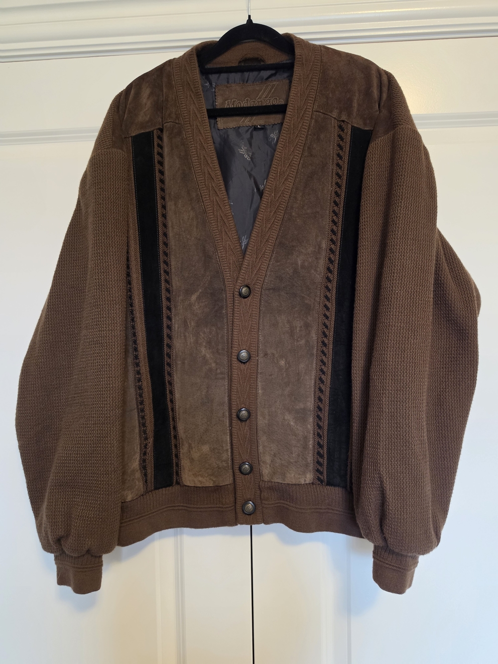 VINTAGE MODANGO SUEDE LEATHER KNIT CARDIGAN JACKET BROWN L